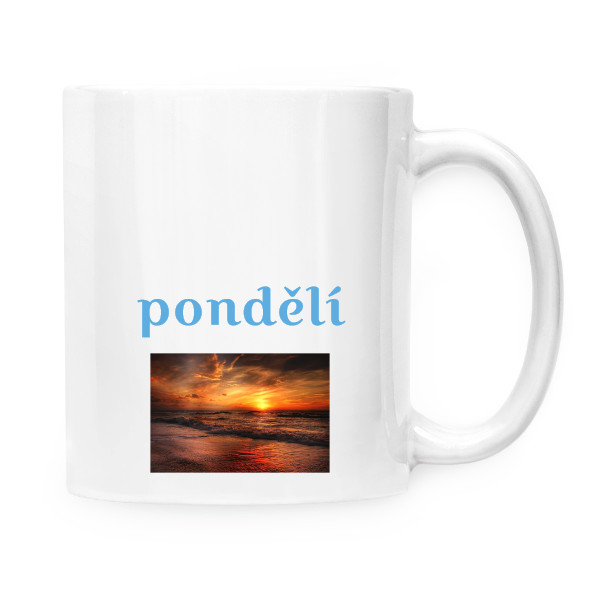 Hrnek malý bílý s potiskem hrnek pondělí