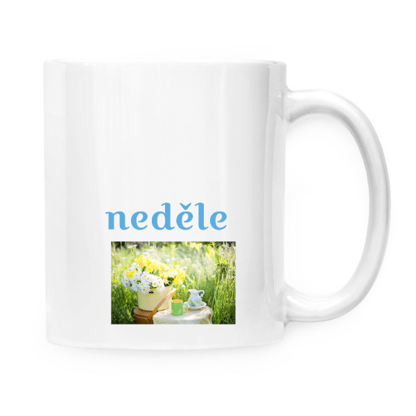 Hrnek malý bílý s potiskem neděle hrnek